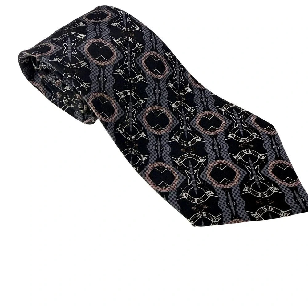 The House Of Stuart Mens Silk Necktie Abstract Art Deco Business‎ Tie Black Pink